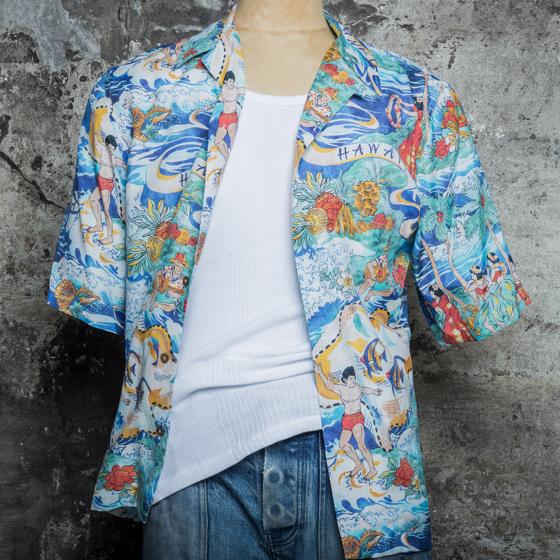 LA CHEMISE HAWAIENNE "SURFERS COCO" - BLEUE