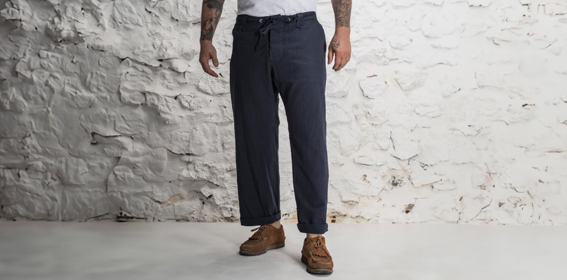 LE PANTALON "LE NERVI“ SEERSUCKER NAVY