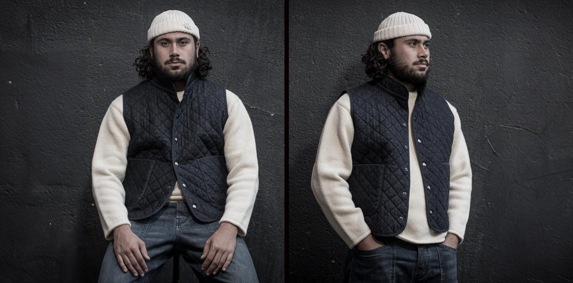 LE GILET "COL OFFICIER" MATELASSÉ RAW DENIM